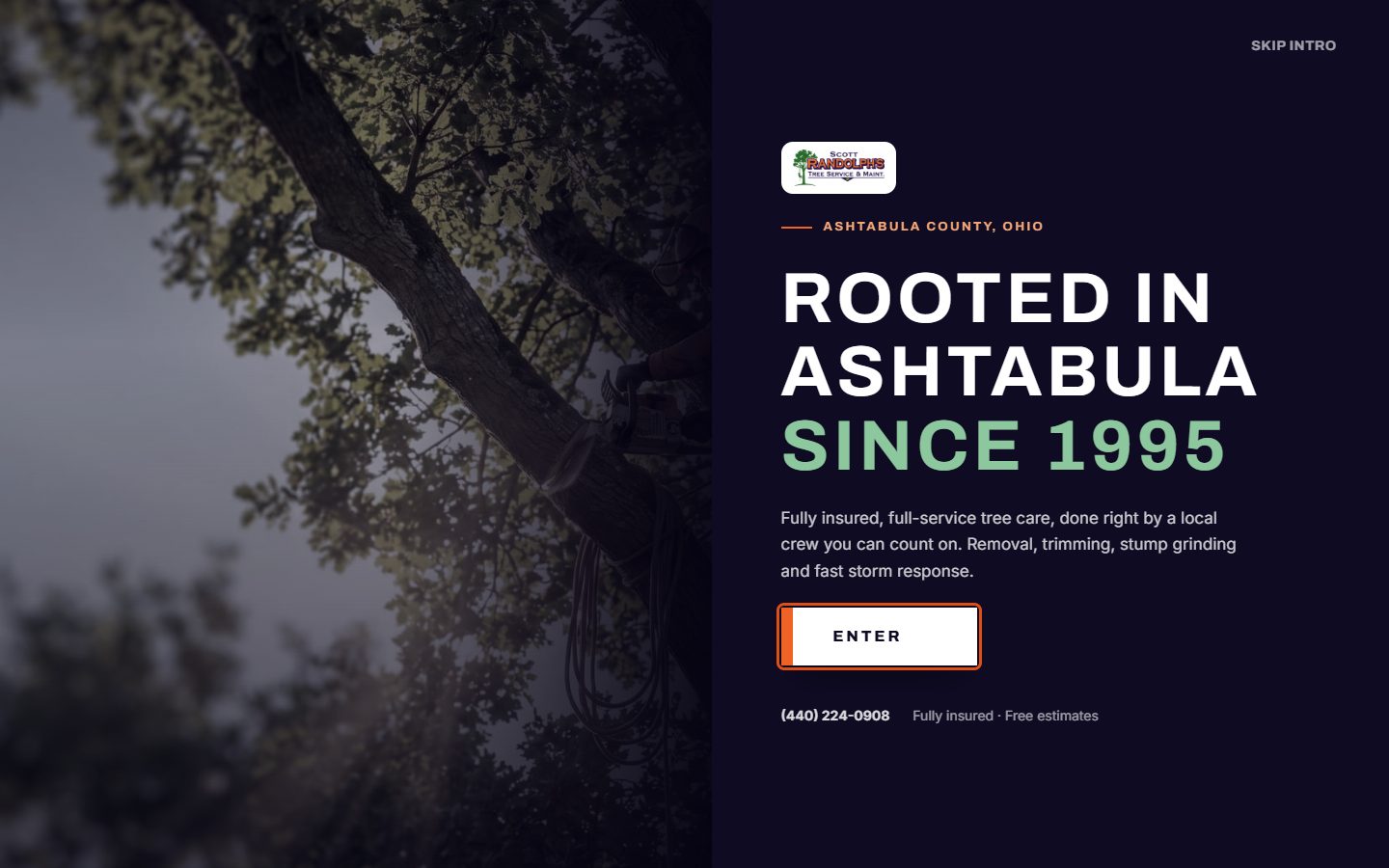 Scott Randolph's Tree Service website homepage